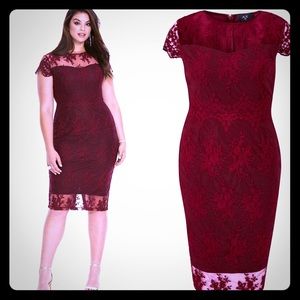 NWT AX Paris Curve Blood Red Lace Midi Dress Sz 28